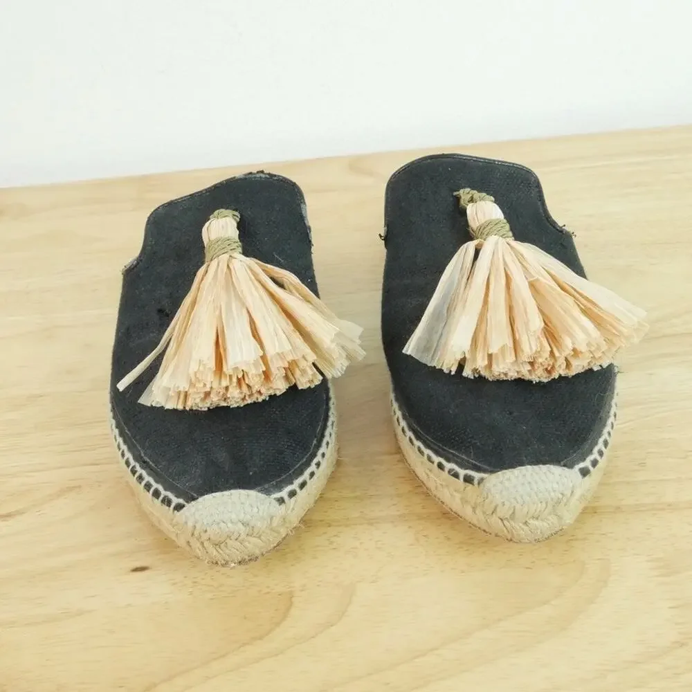 Bettye Muller Mules Espadrille Sandals Rabat Tassel Beach Resort 38 8 Black - Picture 3 of 11